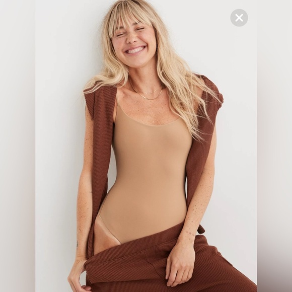 aerie smoothez tan scoop bodysuit buttery smooth light is air barely there suit - Picture 1 of 6
